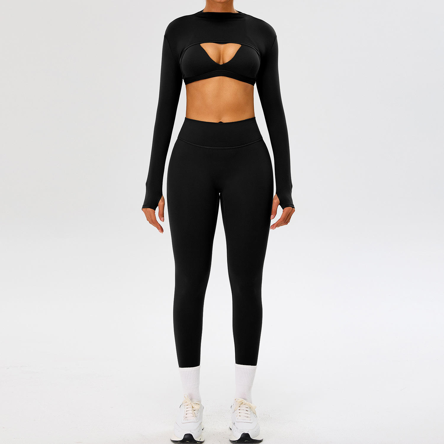 Autumn Winter Double Brushed Racerback V-Neck Yoga Set for Women