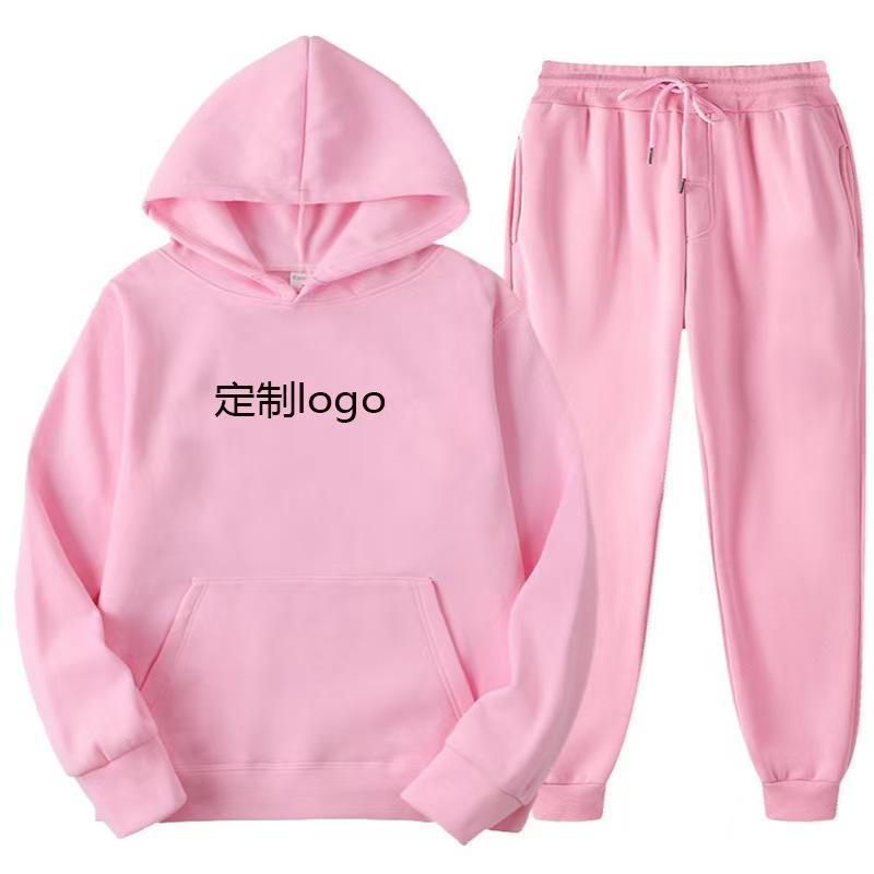 Spring Autumn 100% Cotton Unisex Hooded Sweatshirt and Pants Two-Piece Set