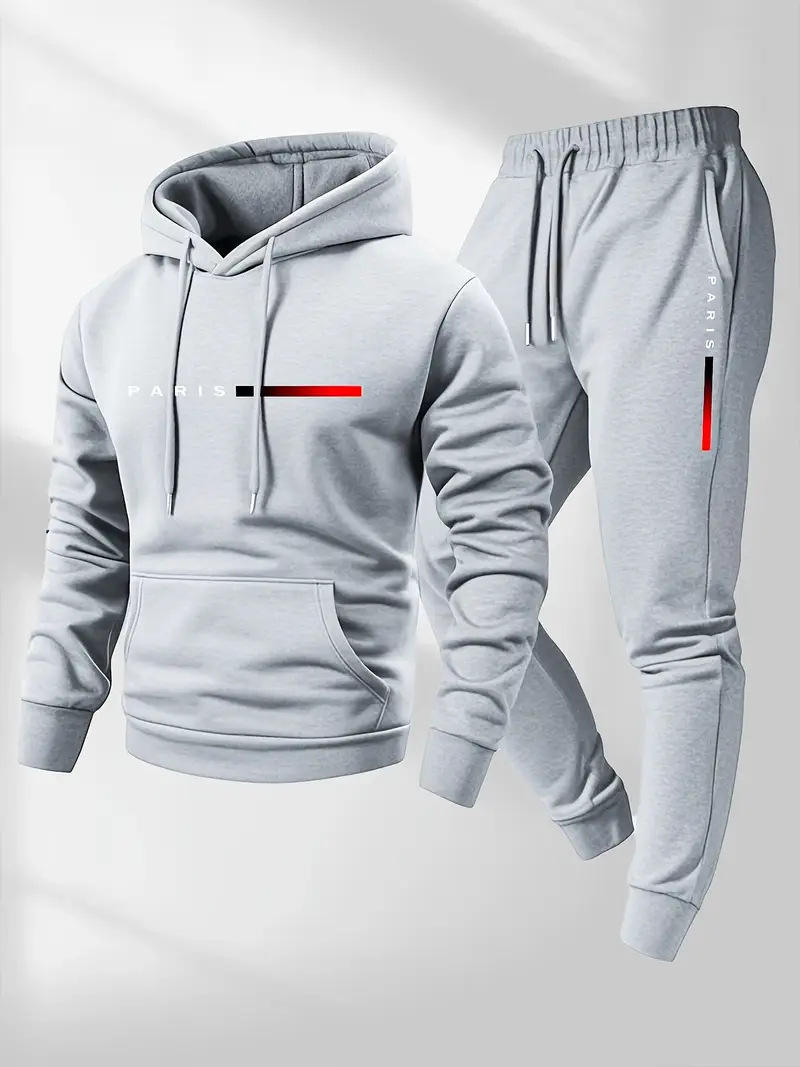 Unisex PARIS Heart Pattern Screen Printed Hoodie and Drawstring Tracksuit