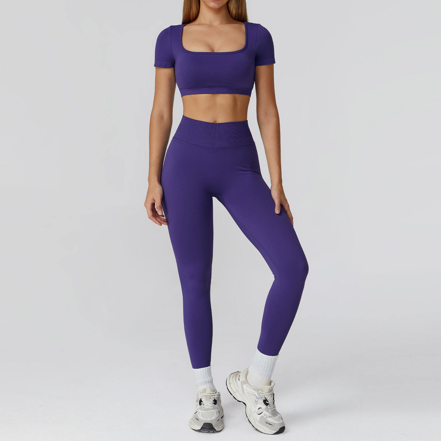 Plus Size High-Waisted Seamless Yoga Set with Hollow-Out Back