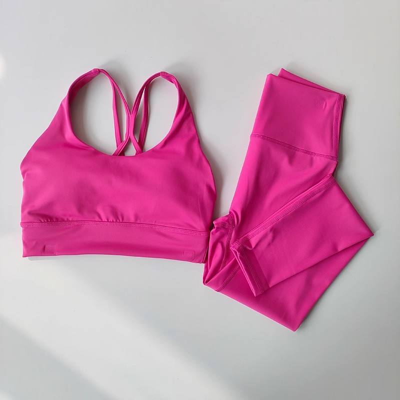 Yoga Suit Nude Feeling Solid Color Shockproof Push-up Sports Underwear Women's Training Quick-drying 2-Piece Yoga Set
