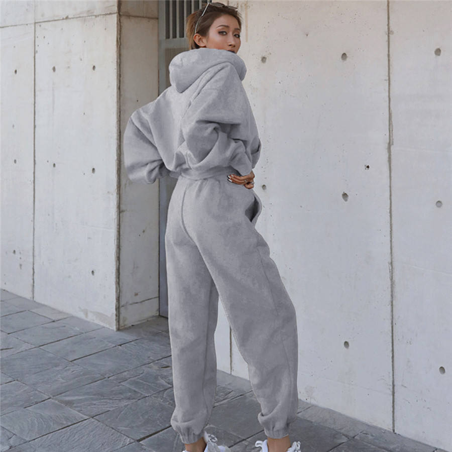 Women's Autumn Hooded Terry Sweatshirt and Pants Two-Piece Set