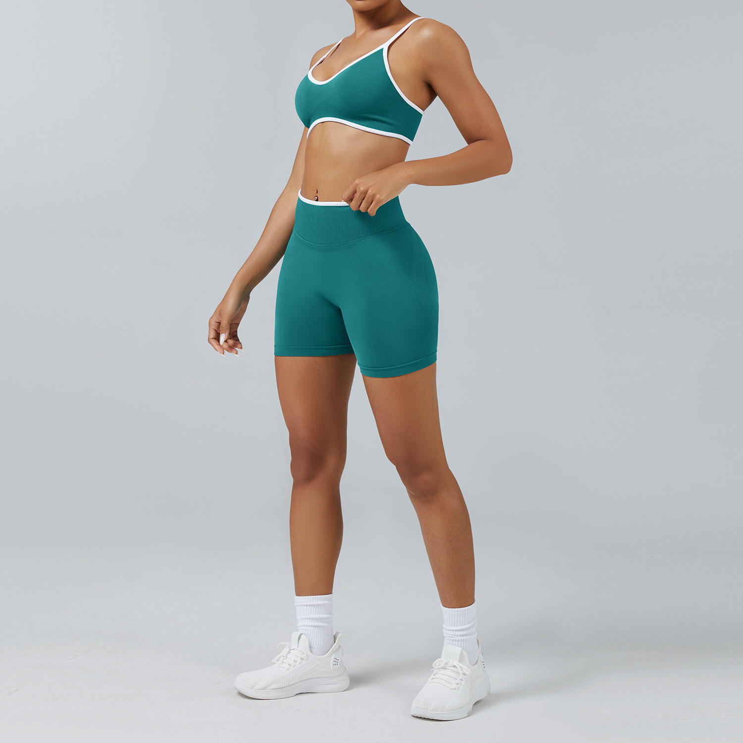 Women's Solid Color Matching Sports Suit 2-Piece Set with Contrast Binding