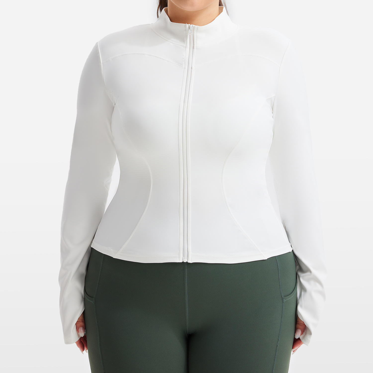 Plus Size Breathable Four-Way Stretch High Elastic Sports Sun Protection Long Sleeve Women Zipper Cardigan Jacket Front