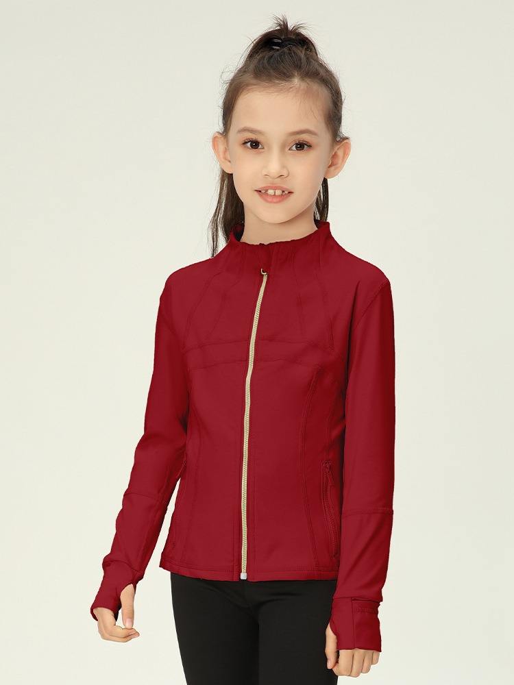 Spring Autumn Girls' Breathable Double-Sided Brushed Fleece Slim Stand Collar Sports Jacket