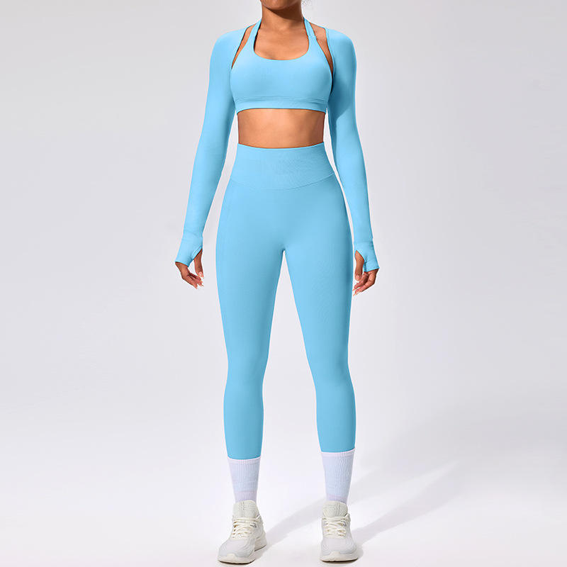 Breathable Yoga Set with Cardigan Jacket and Backless Sports Bra