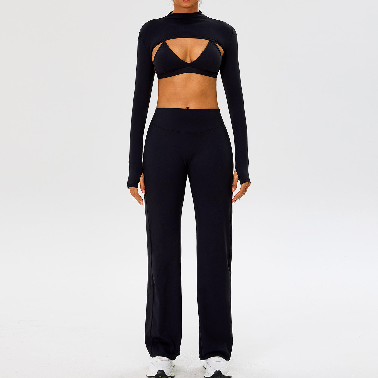 Autumn Winter Double Brushed Racerback V-Neck Yoga Set with High Waist Hip Lift