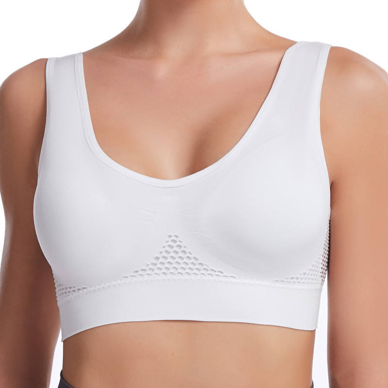 Yoga Sports Bra High Support Lightweight Breathable Cut Out Mesh Plus Size Wire-Free Vest for Women
