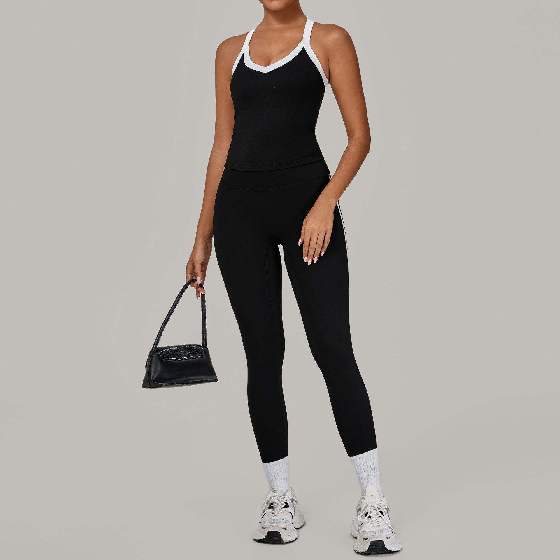 Solid Pattern Plus Size Women's Yoga Suit 2-Piece Set