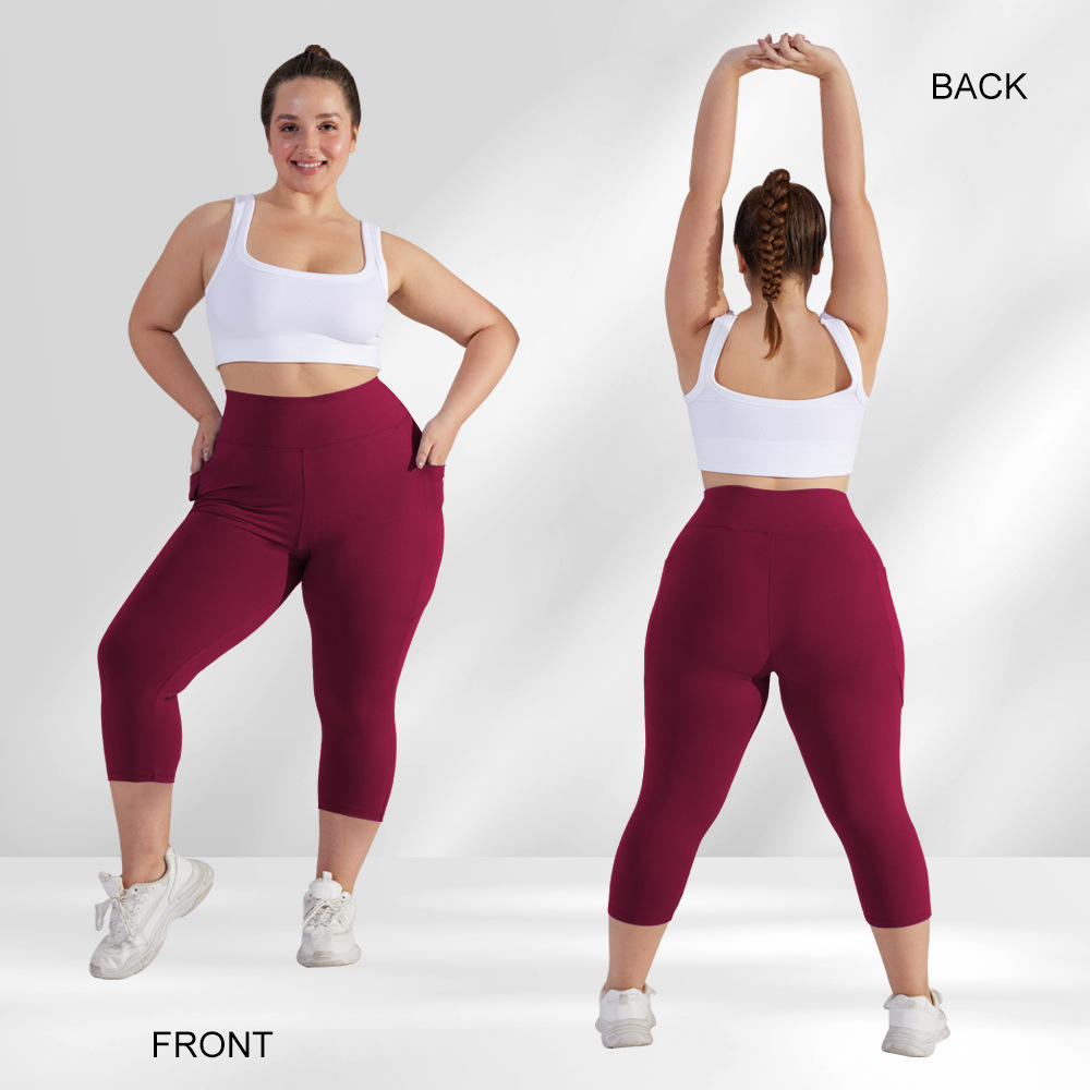 High-Waisted Three-Quarter Yoga Pants with Crescent Pocket