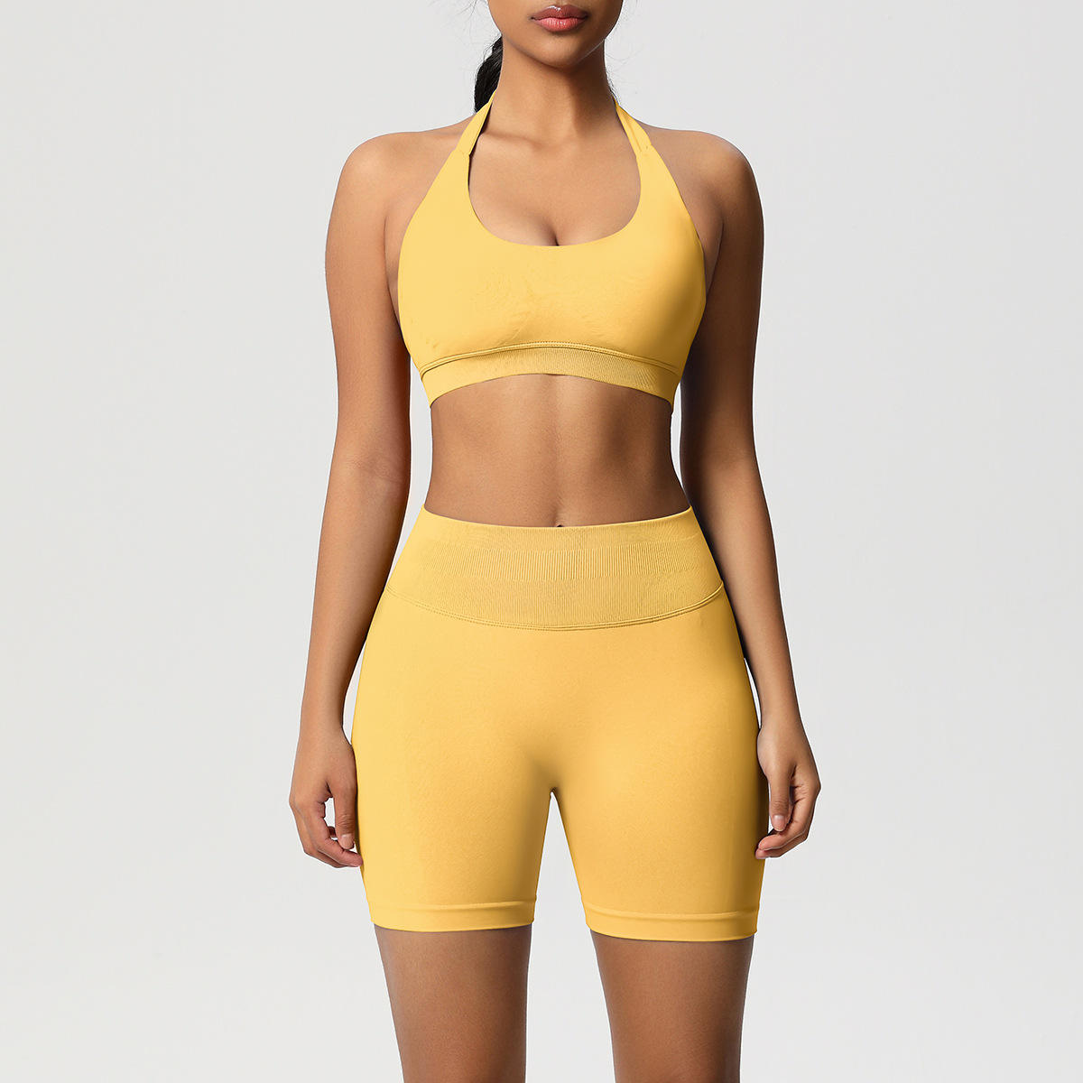 New Square Neck Solid High Waist Hip Lift Tight Shorts Yoga Wear