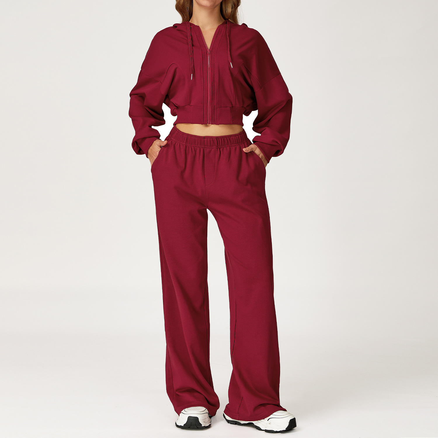 Casual Solid Breathable Plus Size Sports Sweatshirt Set Loose Fit Slimming