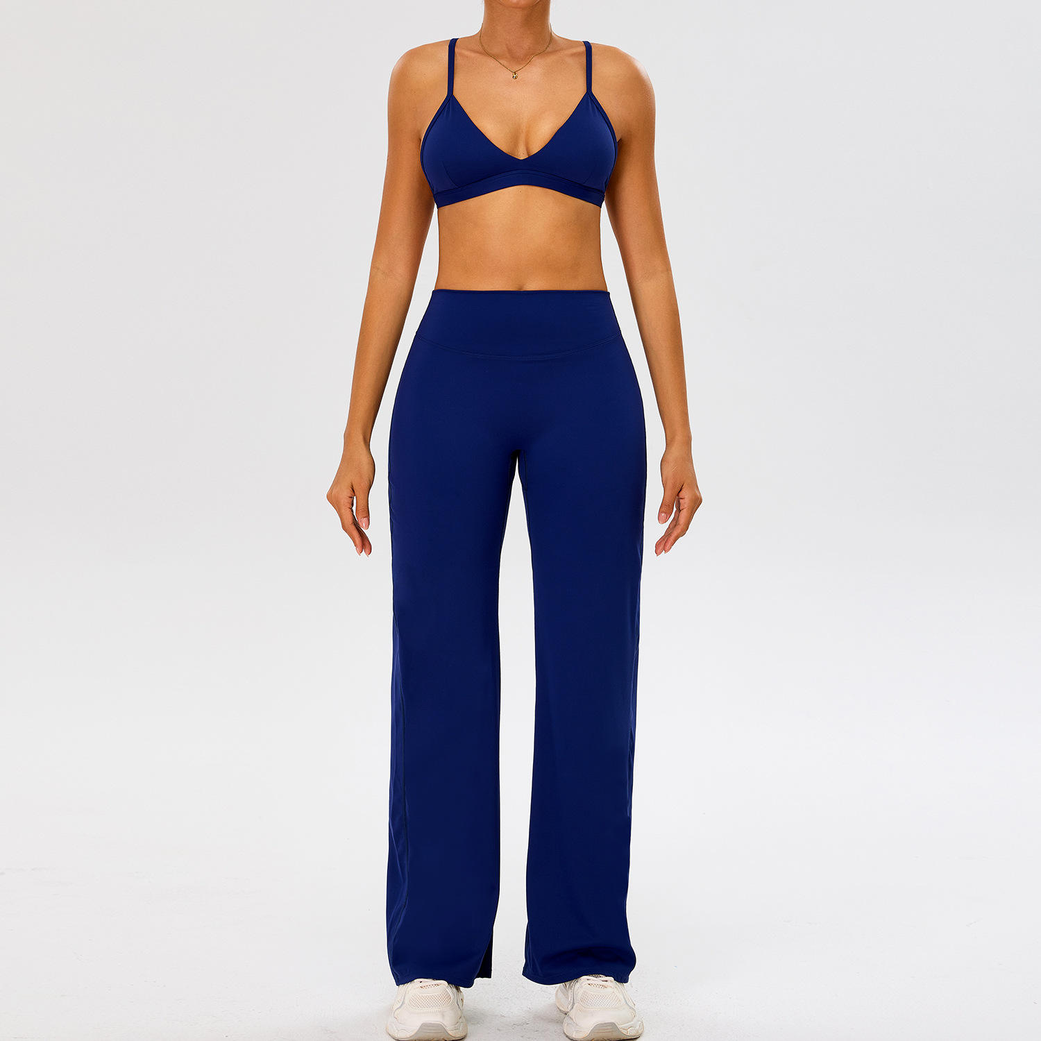Autumn Winter Double Brushed Racerback V-Neck Yoga Set with High Waist Hip Lift