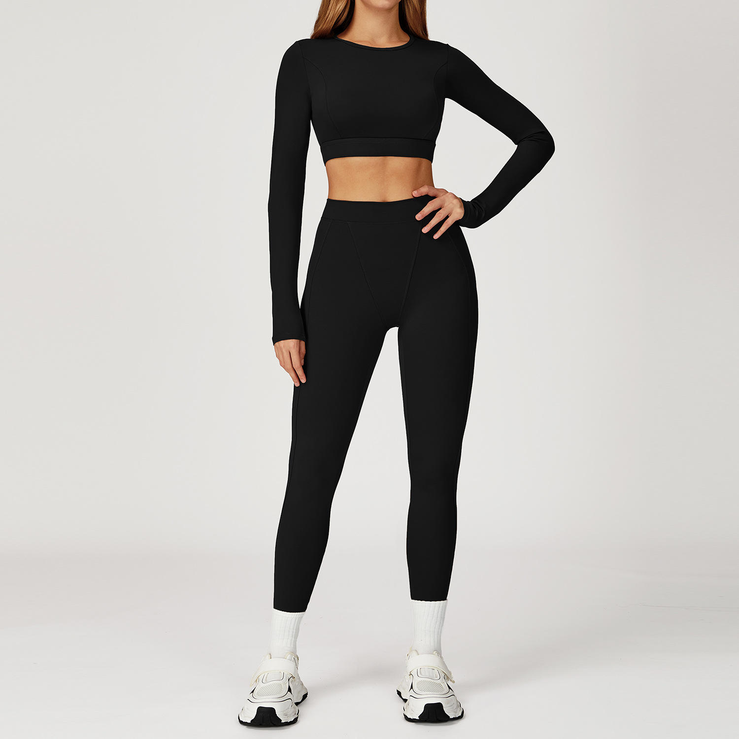 Solid Yoga Set Neck Tight Shockproof Breathable 2-Piece Sports Suit for Running Outdoor Fitness Yoga