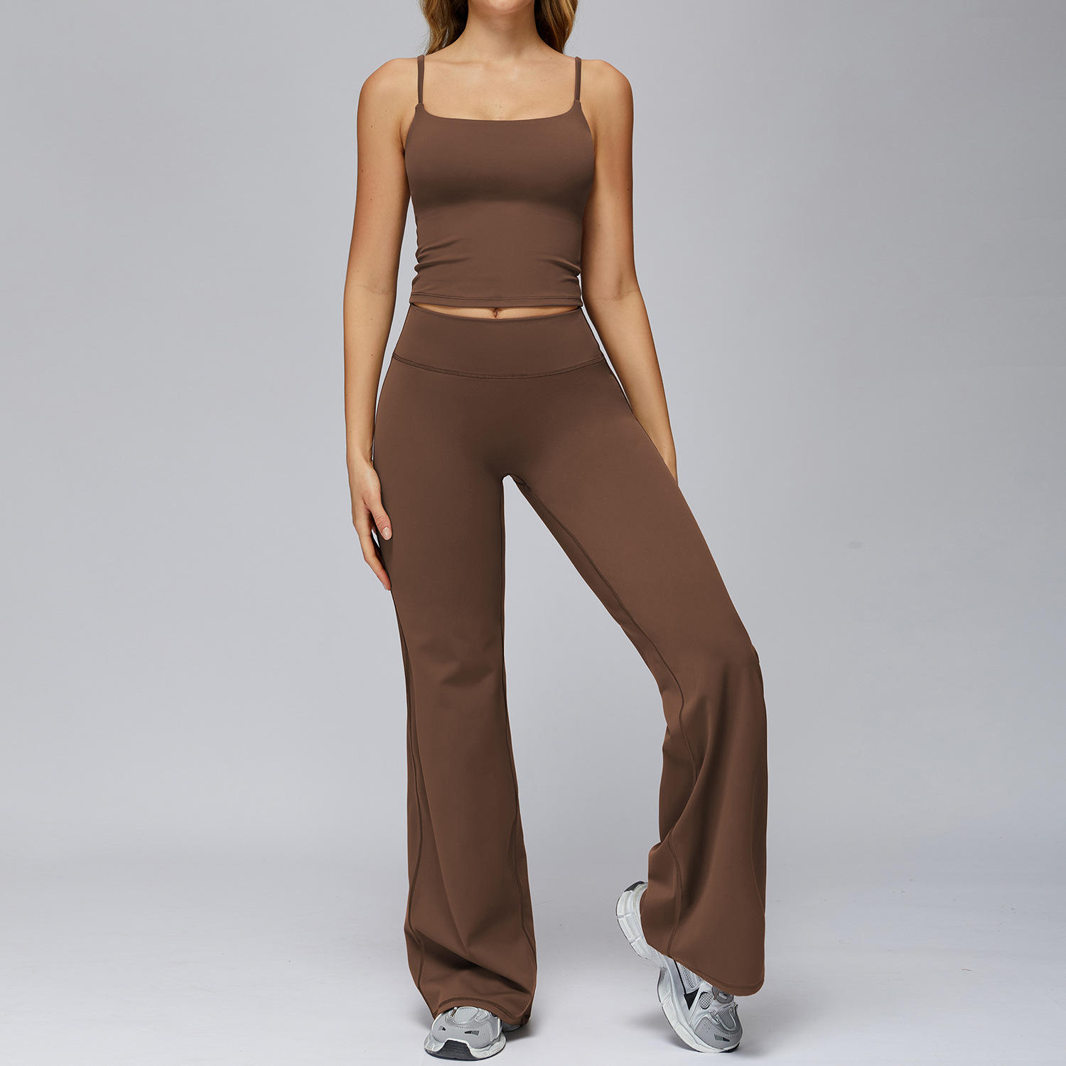Solid Breathable 2-Piece Yoga Set with Wide-Leg Leggings