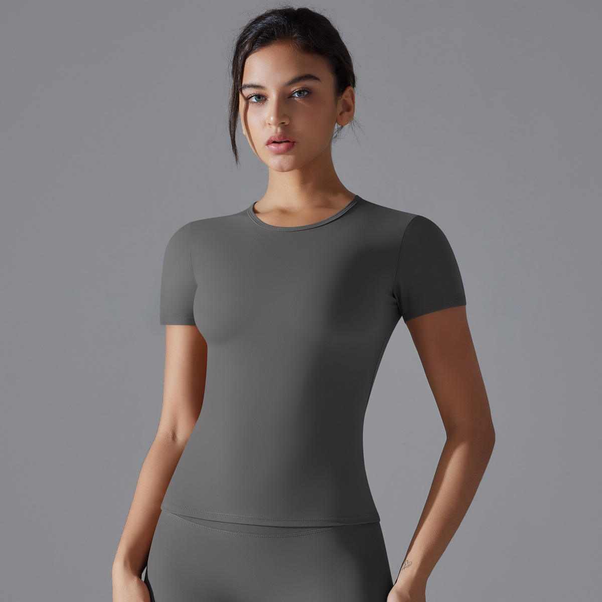 Spring Summer Barely-There Solid Color Yoga T-Shirt for Women