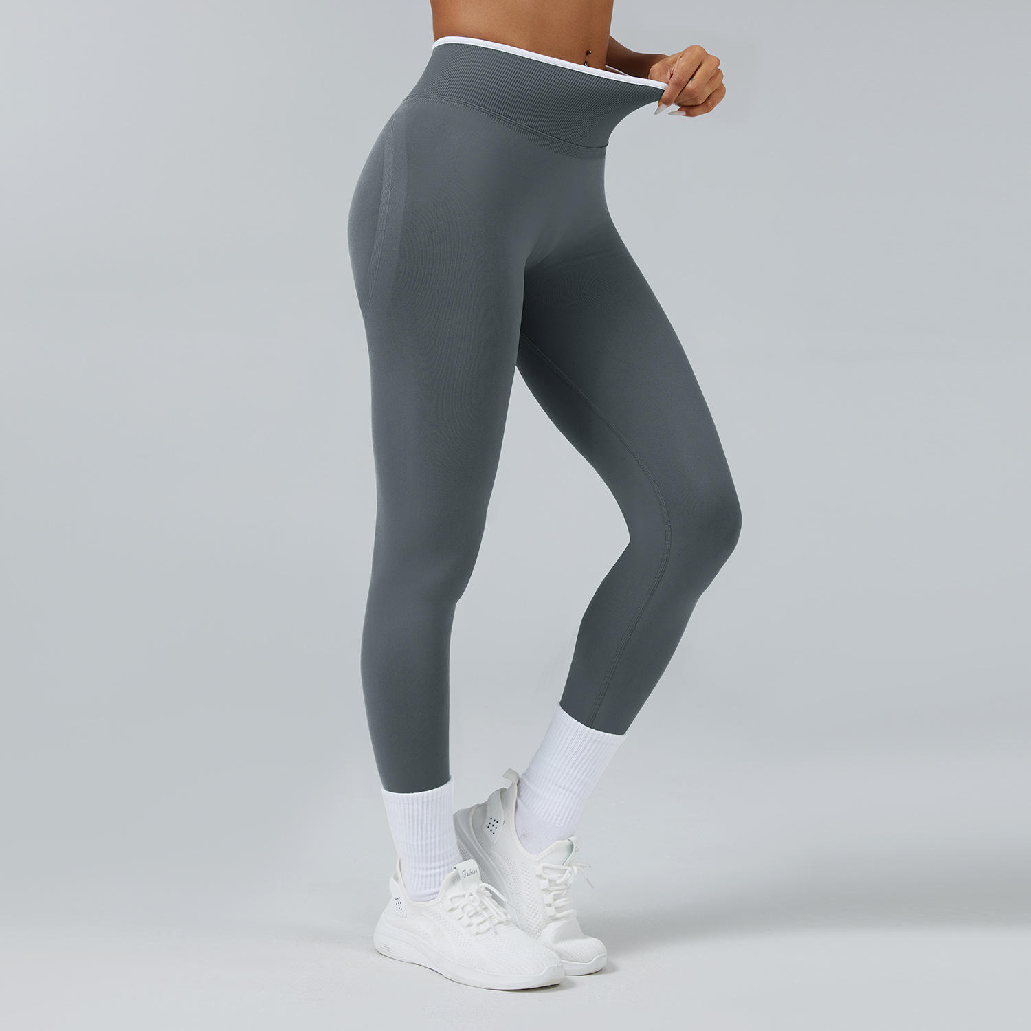 Solid High Waist Yoga Pants with Tummy Control and Seamless Knit