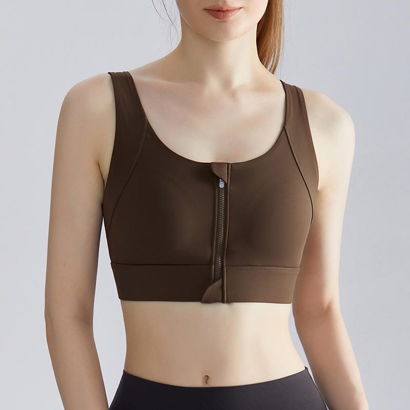 High Support Lightweight Sports Bra with Front Zipper and Deep V Back