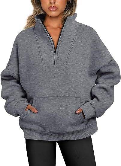Women's Autumn Winter Half-Zip Pocket Sweatshirt with Short Fleece