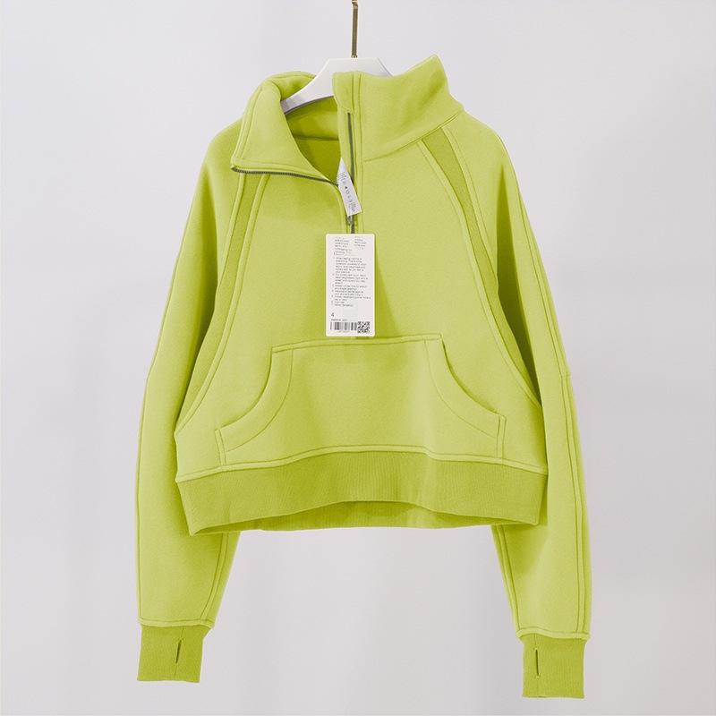 Autumn Winter Thickened High-Neck Button-Up Sweatshirt Women Sports Half-Zip Loose Jacket Long-Sleeve Jogging Fitness Yoga