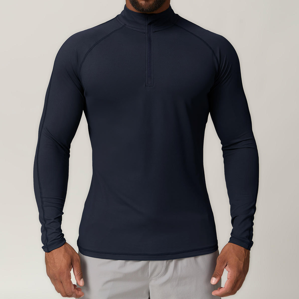 Autumn Anti-Bacterial Skinny Fit Sports Zipper Quick-Drying Long-Sleeved T-Shirt for Men