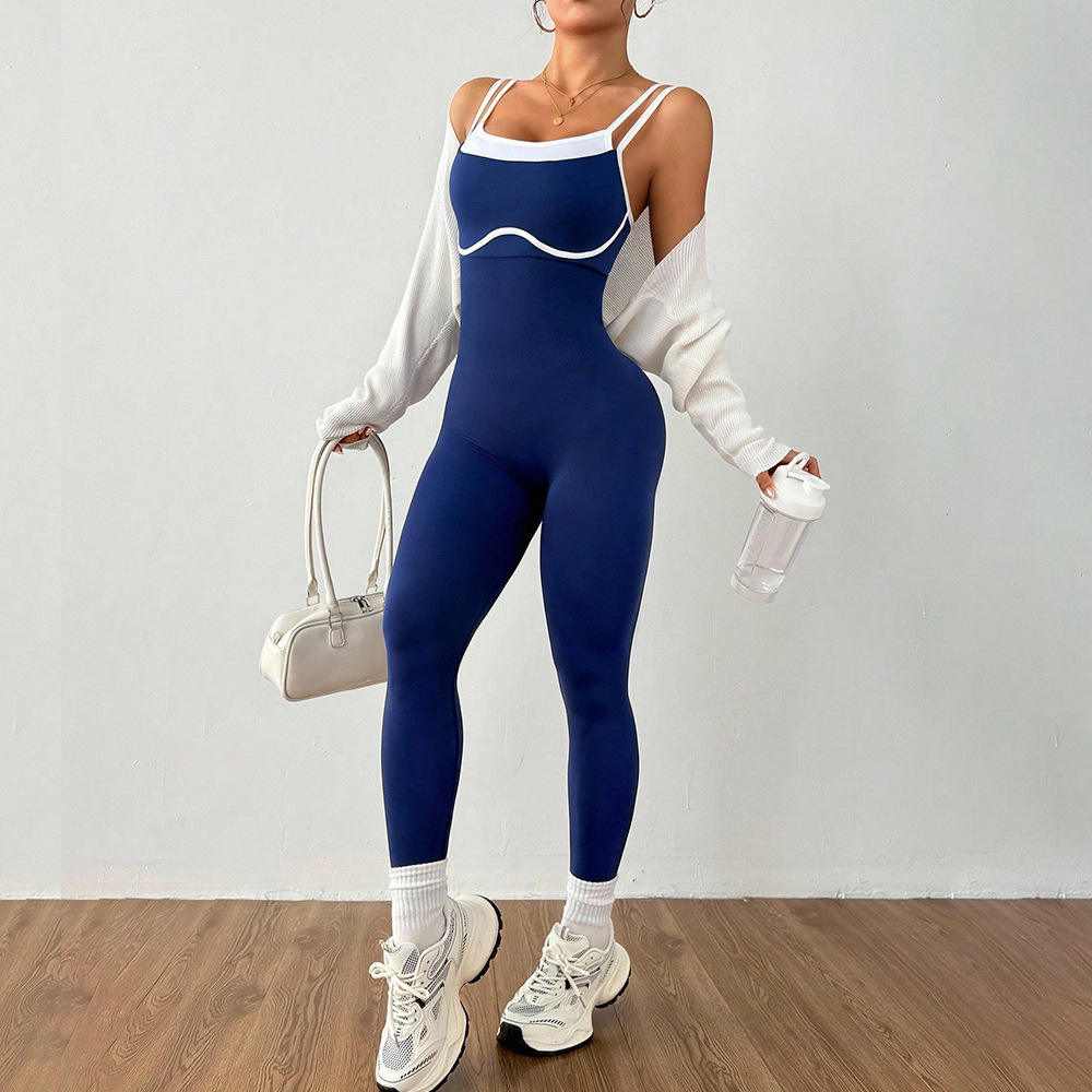 Quick-Dry Seamless One-Piece Yoga Jumpsuit with Spaghetti Straps