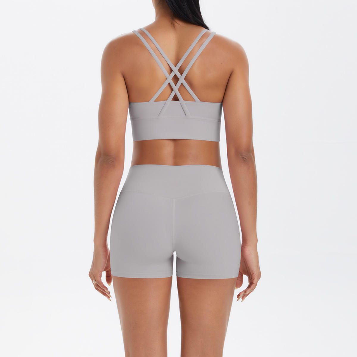 Solid Color Cross-Back Sports Bra and Running Shorts Two-Piece Set for Women